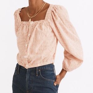 Madewell Cropped Striped Blouse L EUC